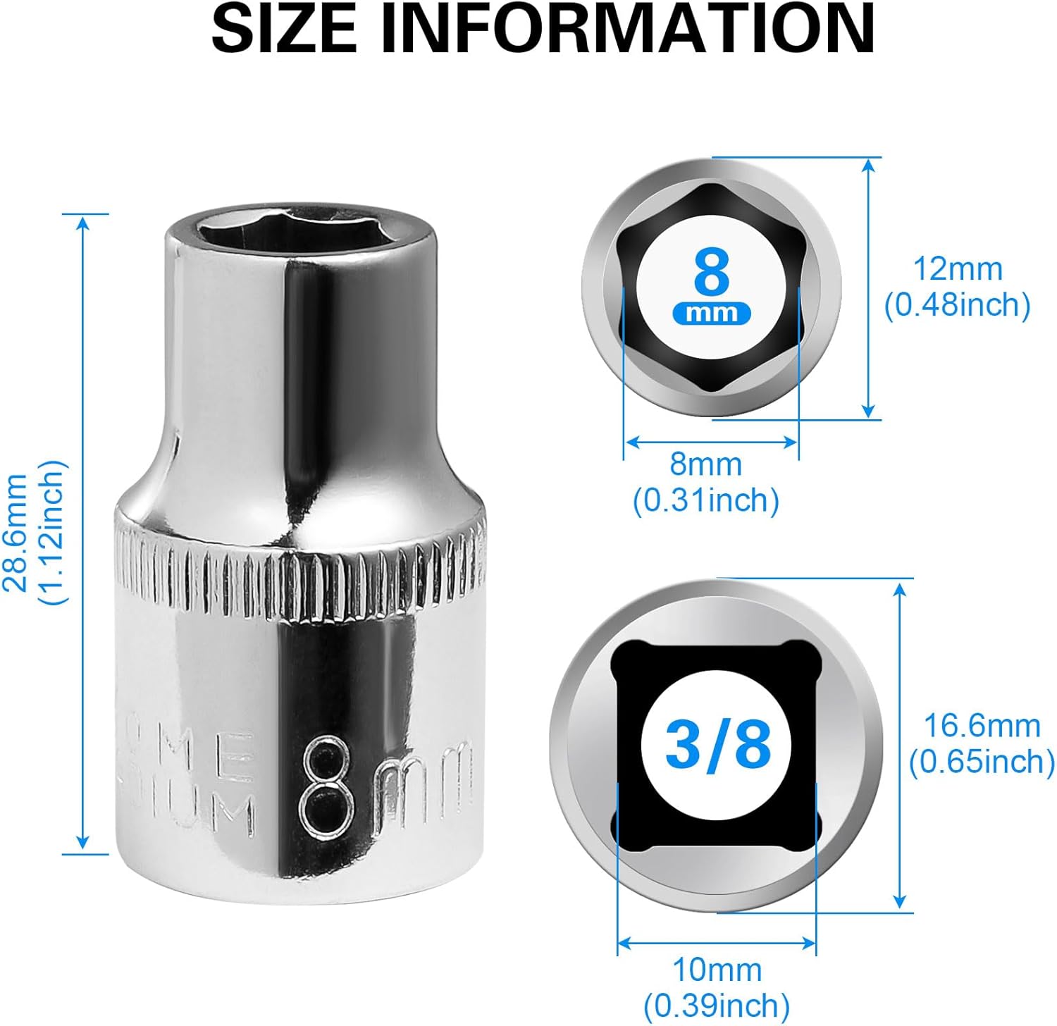 12-Piece 8mm Shallow Socket Set, 3/8-Inch Drive, 6-Point, Metric