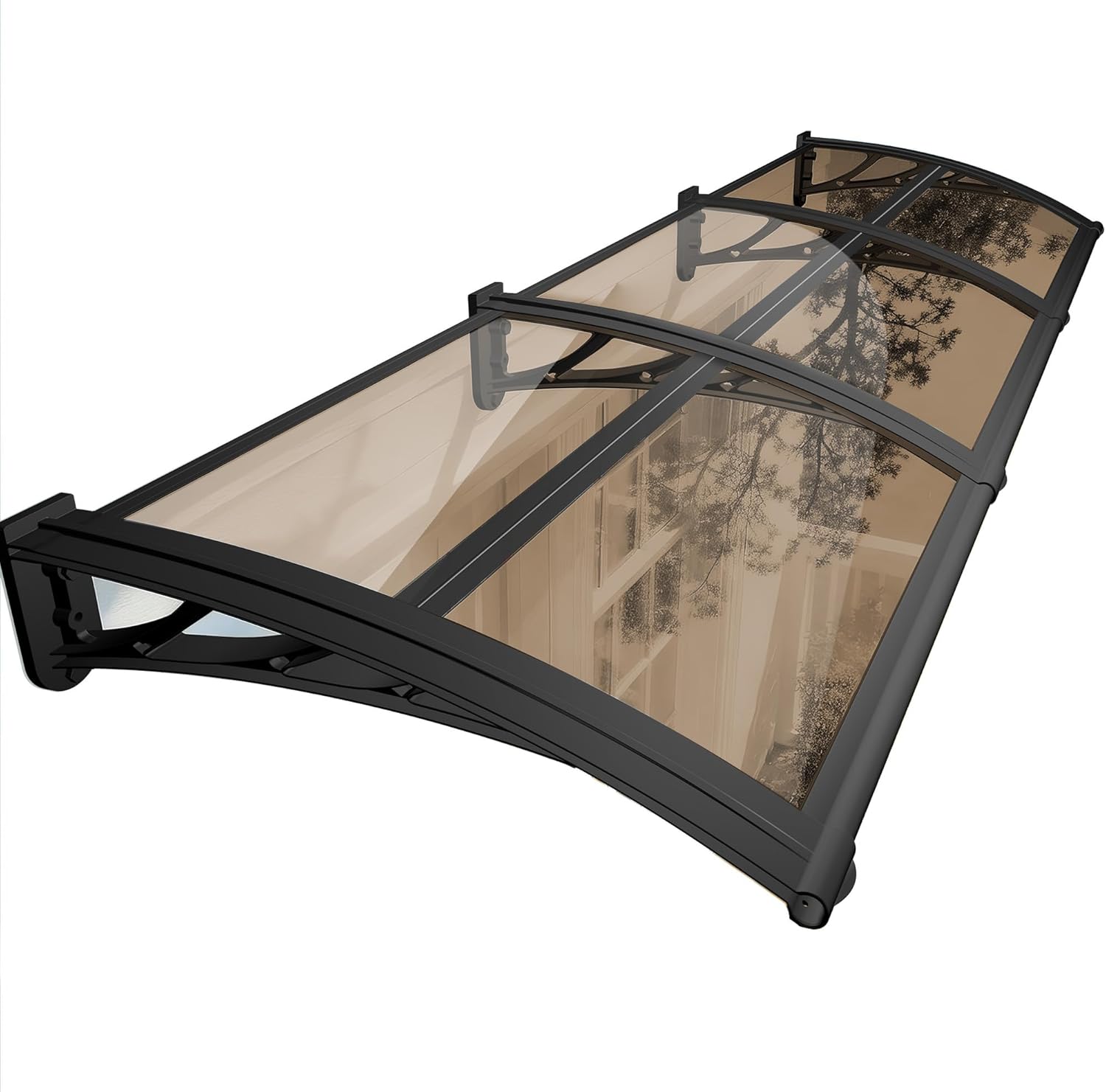 Door Canopy Window Awning, 24" x 31" Awnings Overhead for Patio Doors Exterior Outside Rain Sun UPF 50+ UV Protection, Brown Transparent Polycarbonate Panel Cover