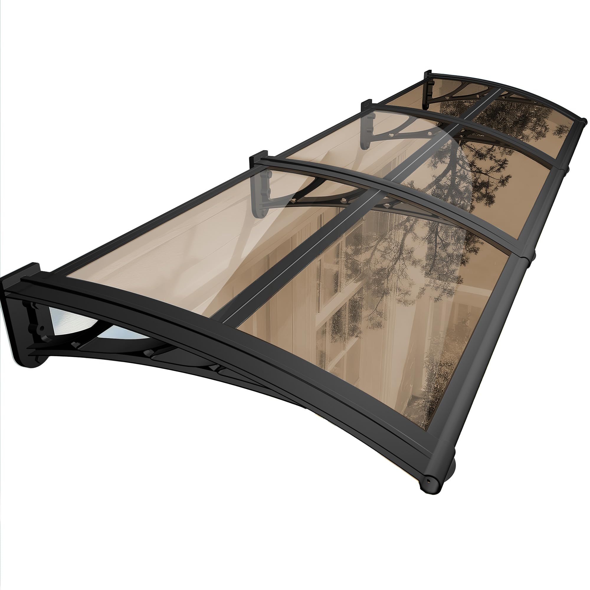 Marquesina Puerta Exterior 80x240cm, Marrón Policarbonato Transparente Resistente Toldo para Puertas Ventanas Entrada, Tejadillo Protección contra Sol y Lluvia
