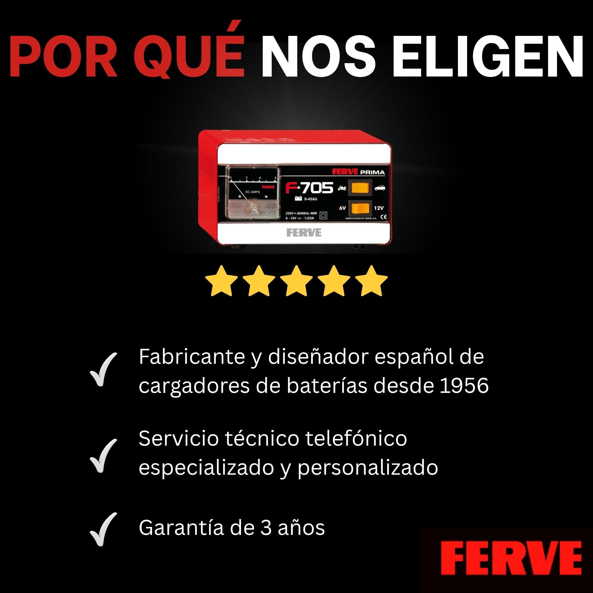 Ferve F-705 Cargador de Baterías de Plomo Ácido