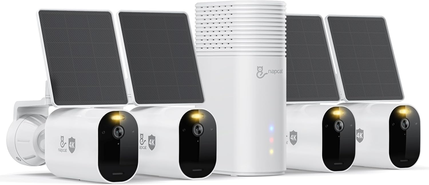 4K Solar Security Cameras Wireless Outdoor Battery Home Camera System, Detachable Solar Panel, NVR with HDMI, 2.4/5GHz WiFi, AI Detection, Spotlight, 16TB Expandable Storage, No Monthly Fee