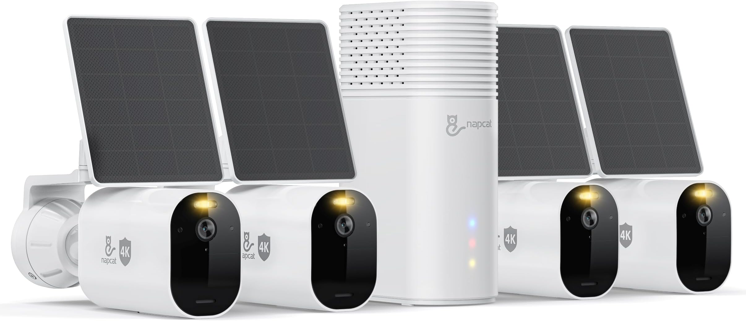 NAPCAT 4K Solar Security Cameras Wireless Outdoor, Home Camera System with Detachable Solar Panel, HDMI Output, 2.4/5GHz WiFi, AI Detection, Spotlight, Expandable Storage Up to 16TB, No Monthly Fee
