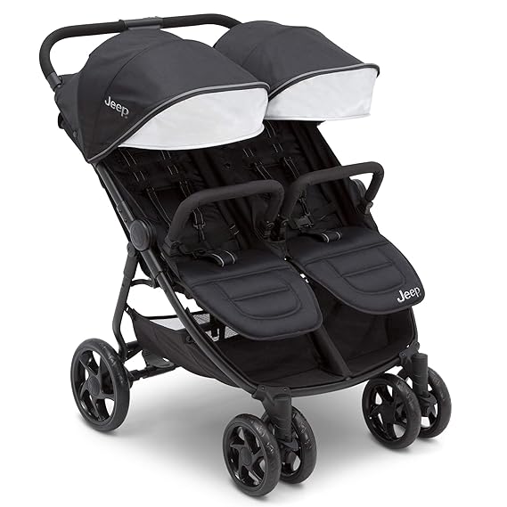 J is for Jeep Brand Destination Ultralight Side x Side Double Stroller, Midnight Black
