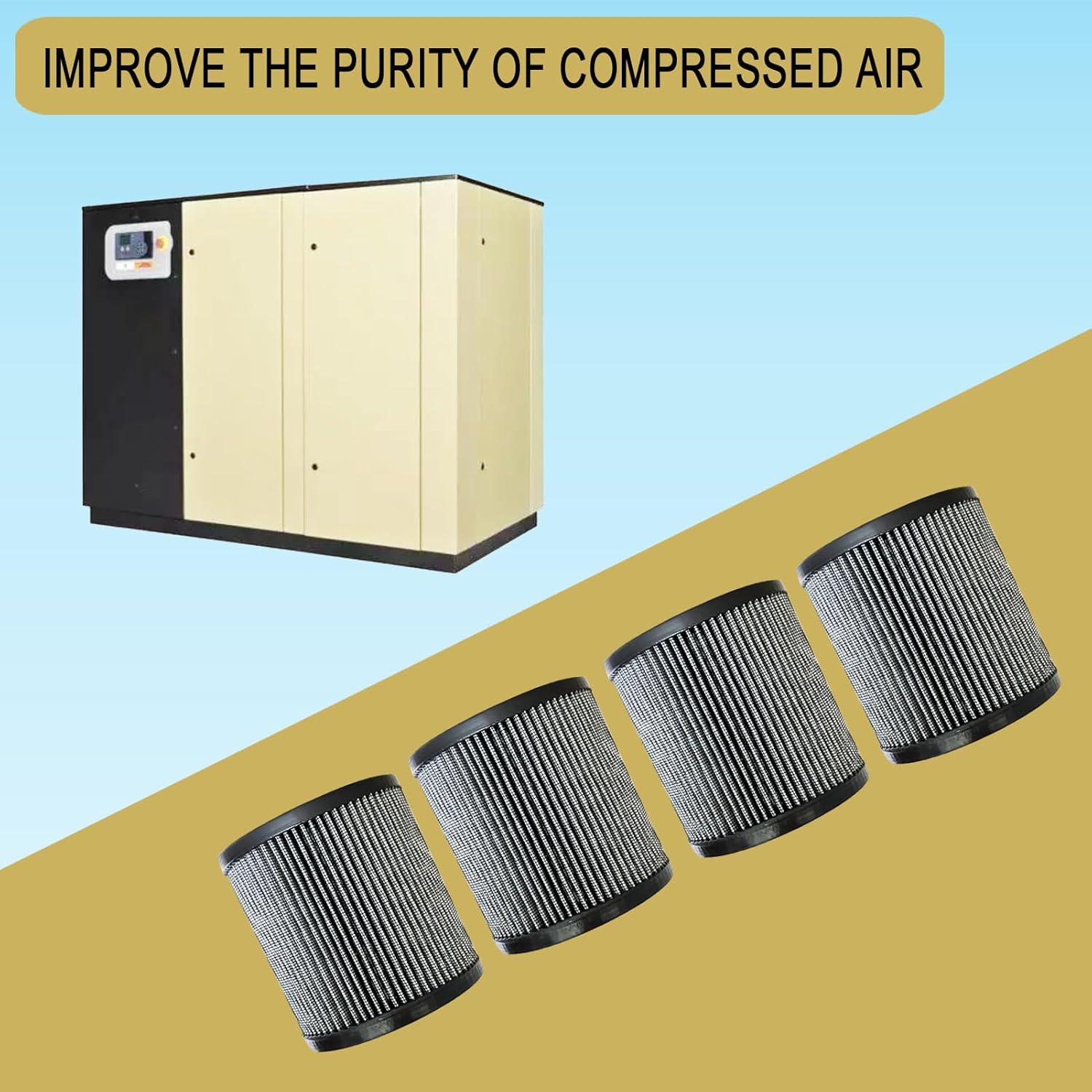 4 Pcs 32012957 Air Filter Replacement Fit for Ingersoll Rand Air Compressor 32012940 32165466 110377E100 2545 7100 3000 10T2 15T4 H15T4 TS7-TS15 32165466 54726518 32127482 32019787 42406 1R417 P5051A