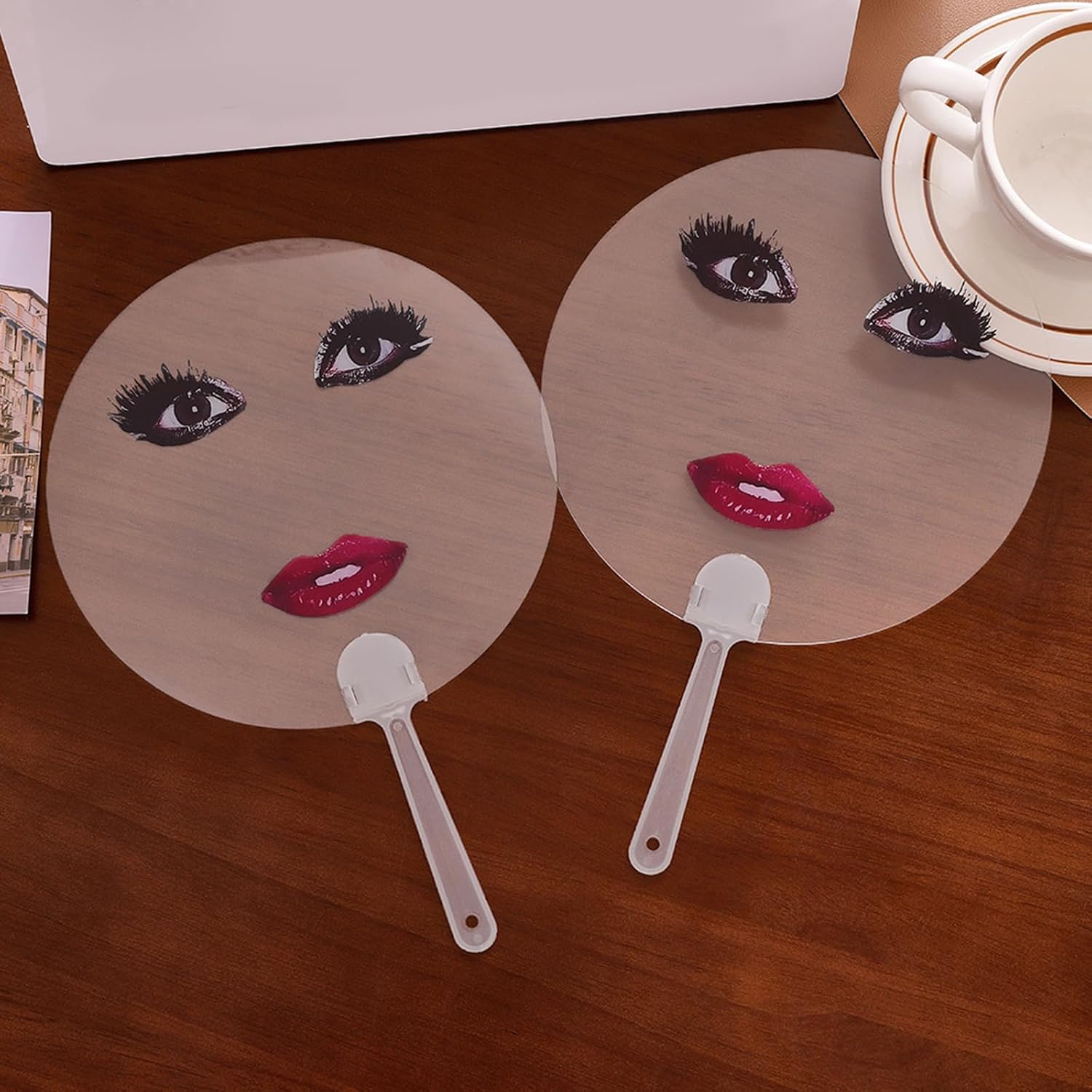 2Pcs Light Weight Funny Round Fan Big Eye and Red Lip Handheld Fan Hot Weather Decoration for Indoor Outdoor Hot Weather Decoration
