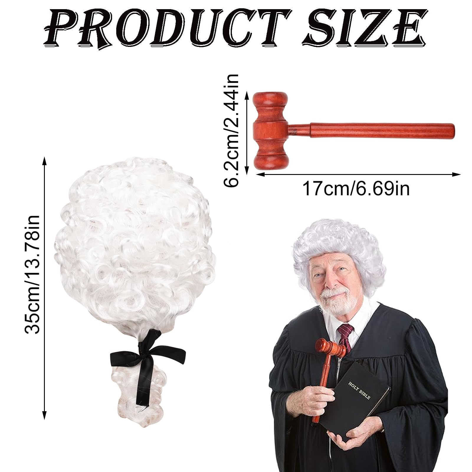 2 Pcs Judge costume accessories Judge Wig Mini Wooden Judge Gavel Toy Judge Court Lawyer Wig Headwear Party Costume Accessories for Cosplay Role-playing Halloween Costume Accessories Theme Party - Image 2
