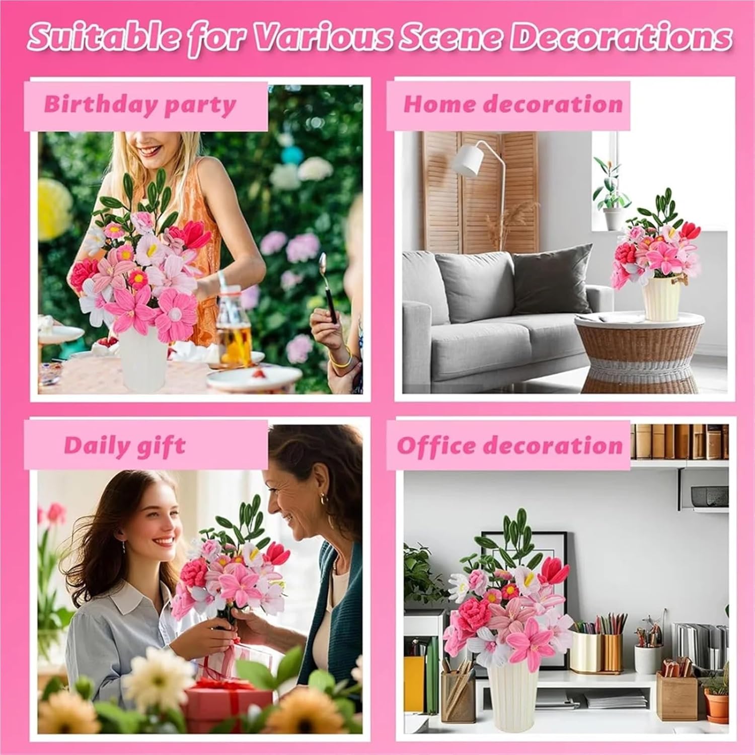 1000Pcs Pipe Cleaners Chenille Stems Bulk with Tutorial Flowers DIY Craft Supplies for Festivals