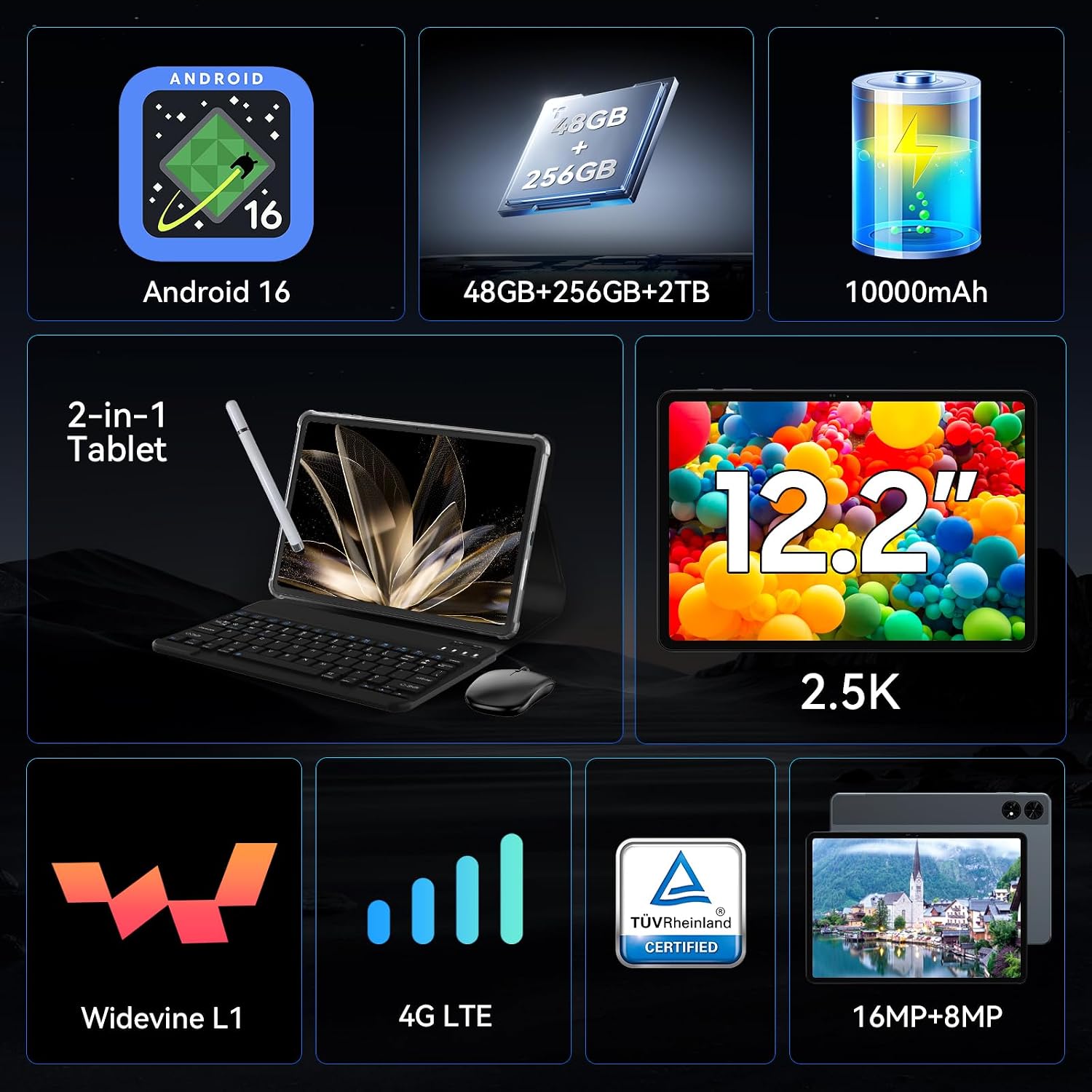 تابلت تابوي t60 اندرويد 16 مع كيبورد، b0fvl67hhy - الصورة 2