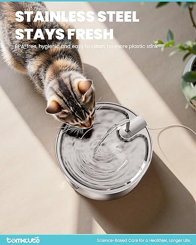 Miniatura 3 de Fuente de agua para gatos de acero inoxidable, fuente de agua de gran capacidad para beber, fuente de agua de metal ultra silenciosa para gatos,