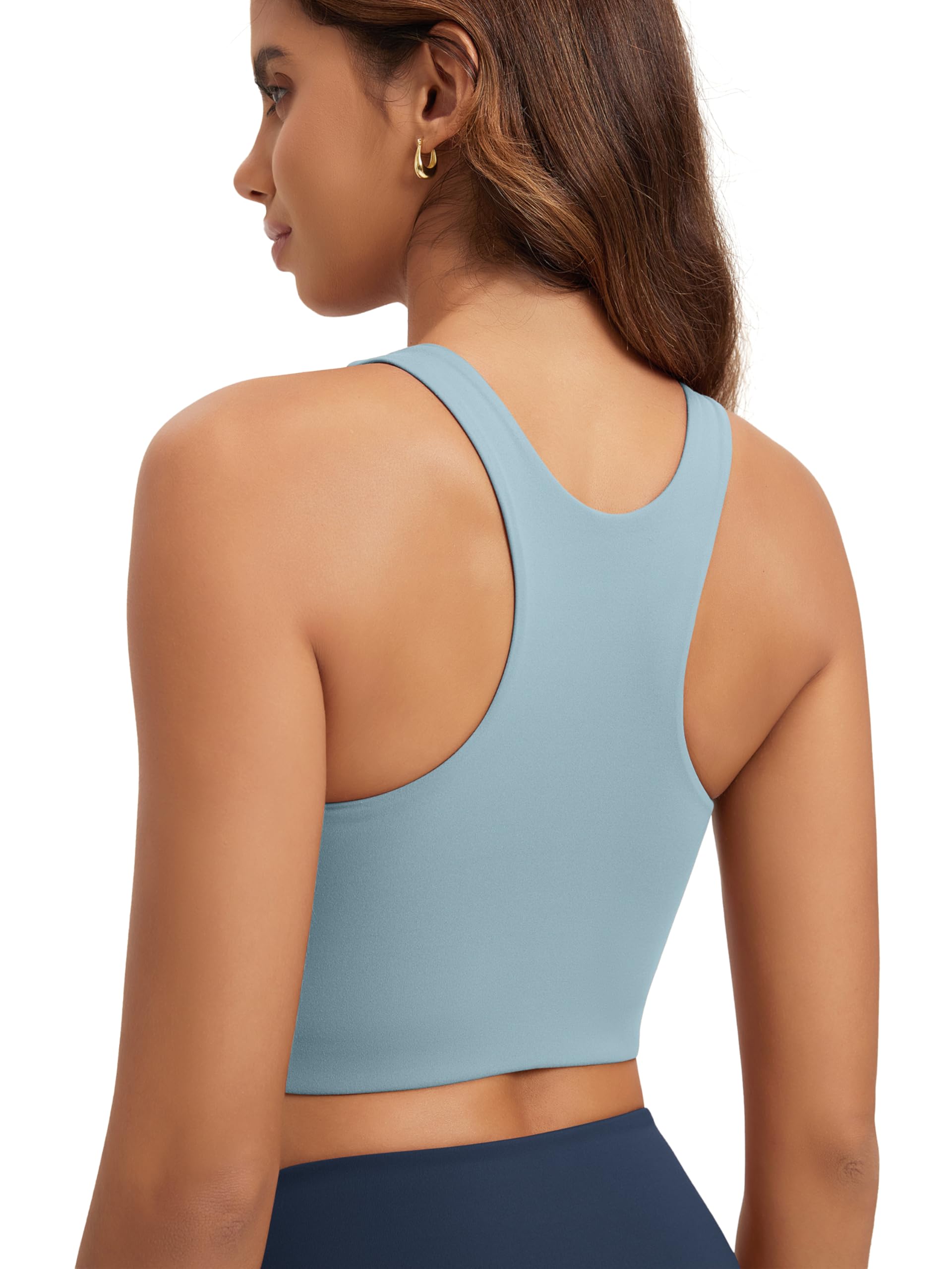 ODODOS Racerback Tank Bra for Women High Neck Non Padded Medium Support Sports Bra Workout Yoga Crop Tops