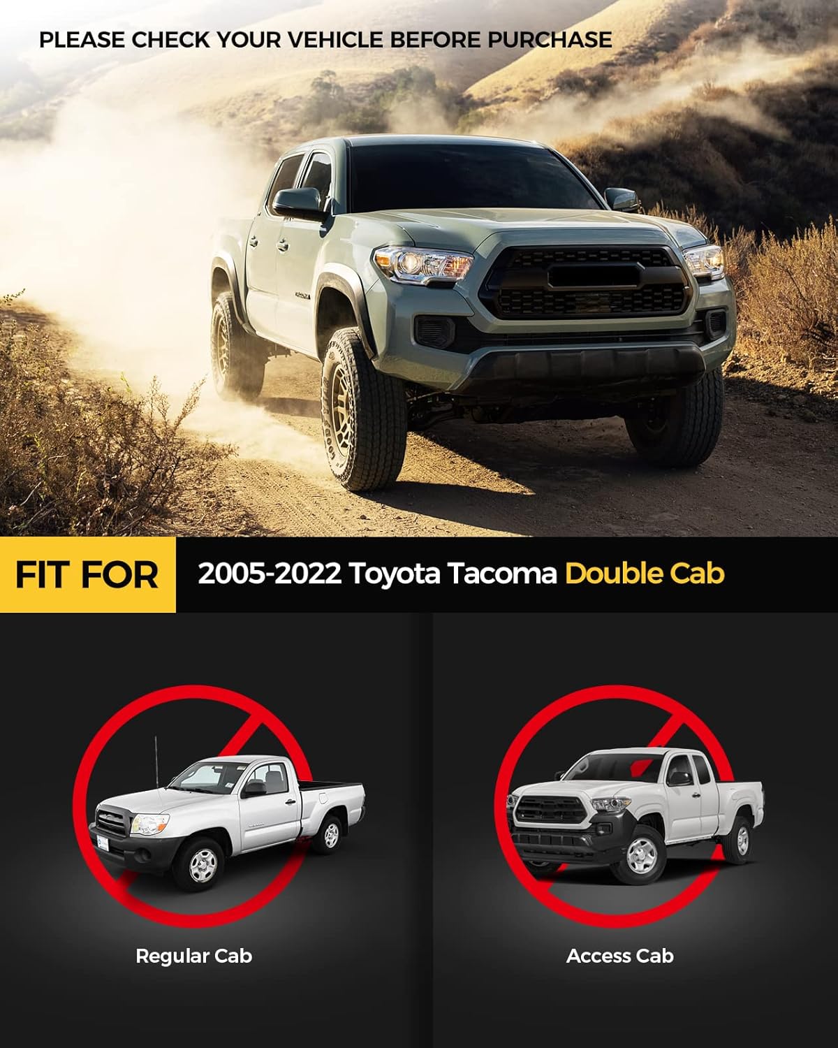 KYX 6 inches Running Boards Side Steps Fit for 2005-2023 Toyota Tacoma Double Cab(Nerf Bar Side Steps Side Bars), Textured Black Powder Coated