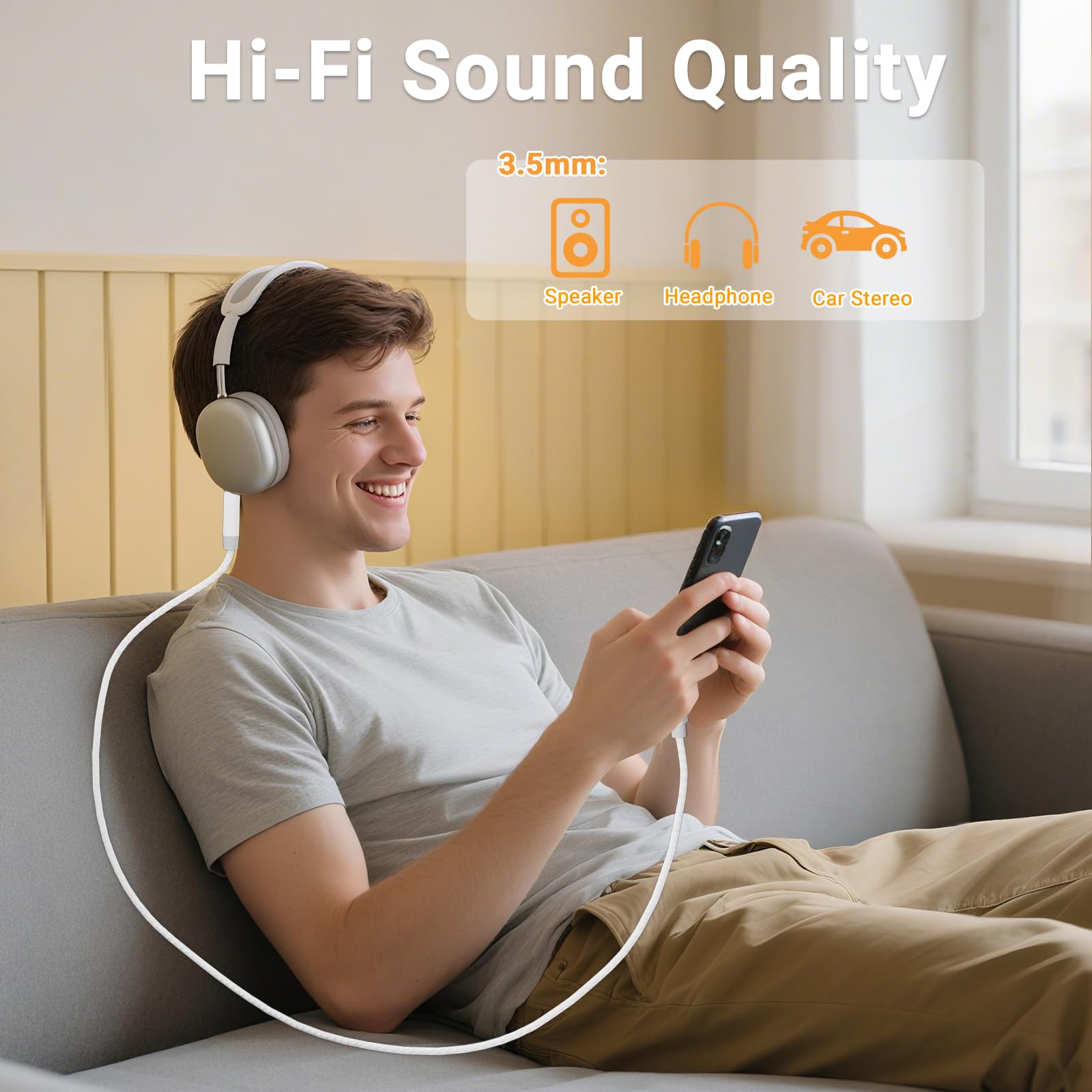 Câble auxiliaire vers USB C, USB C vers jack audio auxiliaire de 3,5 mm, câble stéréo de voiture de type C vers casque de voiture compatible avec iPhone 16 15 Plus/Max, Samsung Galaxy S24 S23