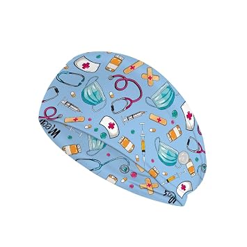 Gomyblomy Blue Headbands for Nurses Doctors Ear Protection Cover Nursing Head Bands with Buttons for Mask Elastic Non Slip Wide Headwraps Hair Accessories for Running Gym