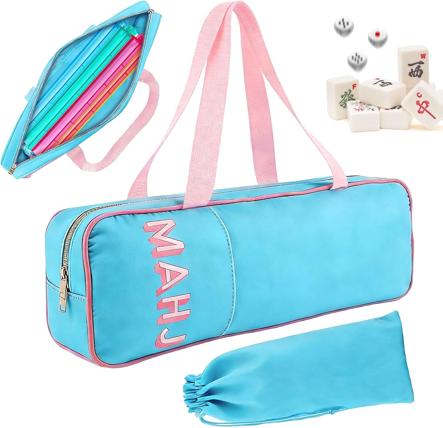 Mahjong Storage Bag, 21"×6.5"×2" Mahjong Rack Tote Bag with Outer Pocket