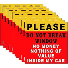 Do Not Break Window No Money In Side Car Sticker Vinyl Laminated 3 x 3 In 10 Pcs Ultimate Protection Durability Self Adhesive Decal UV Protected Do Not Break Window