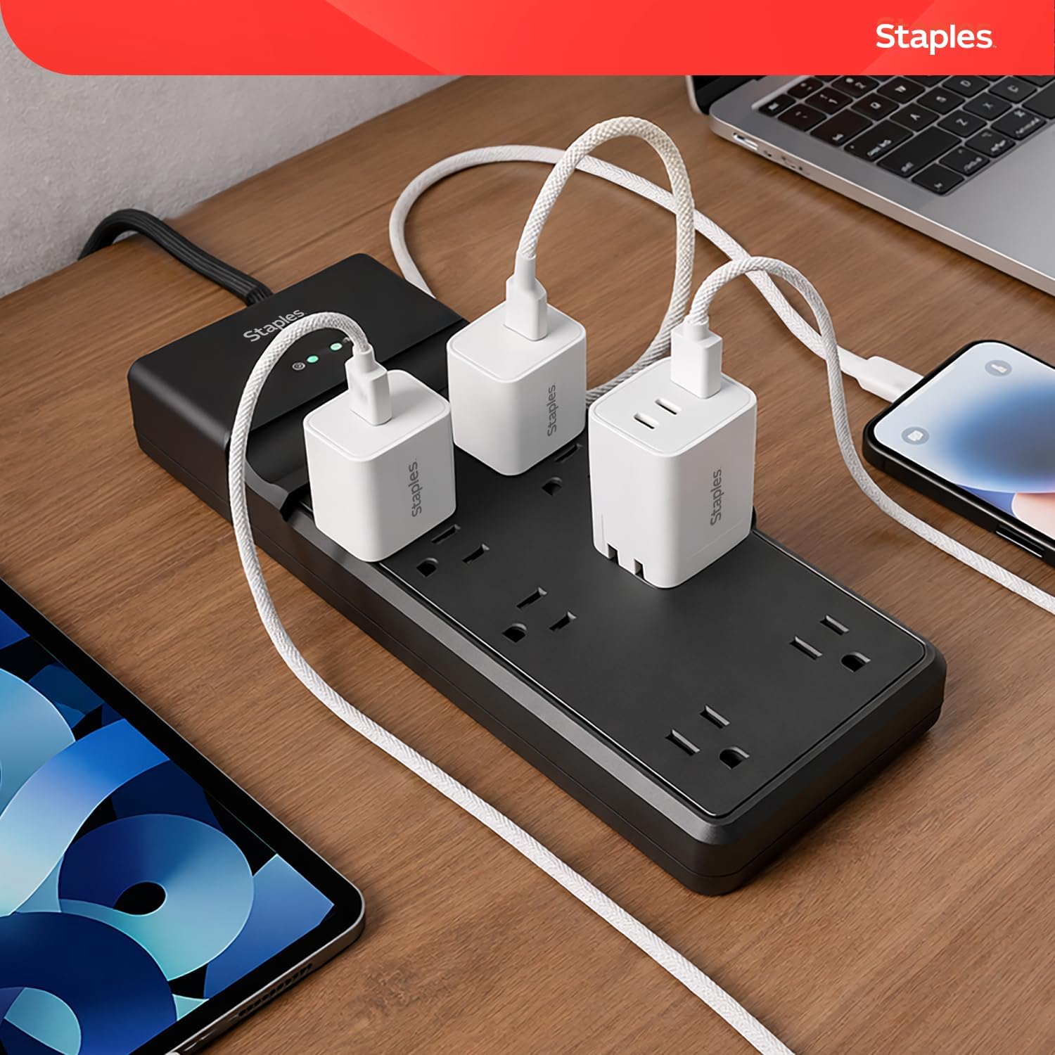 8‑Outlet Surge Protector with 12 ft. Braided Cord with Flat Offset Plug – Ideal for Home & Office, 4500 Joules, Black