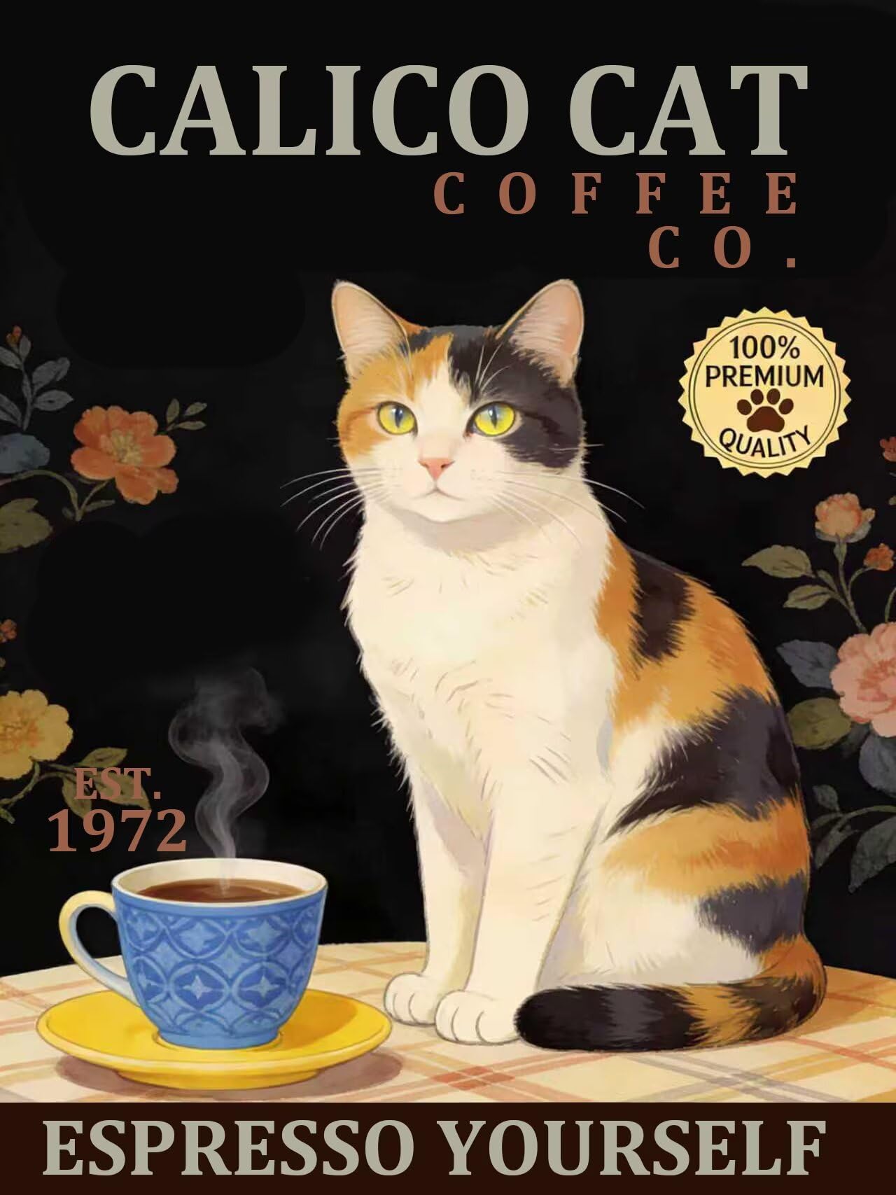 Anceky Retro Calico Cat Coffee Co. Metal Tin Sign Cat Poster Vintage Metal Plaque Wall Decor For Home Kitchens Coffee Bars Cats Lover Spaces 12x16 Inch