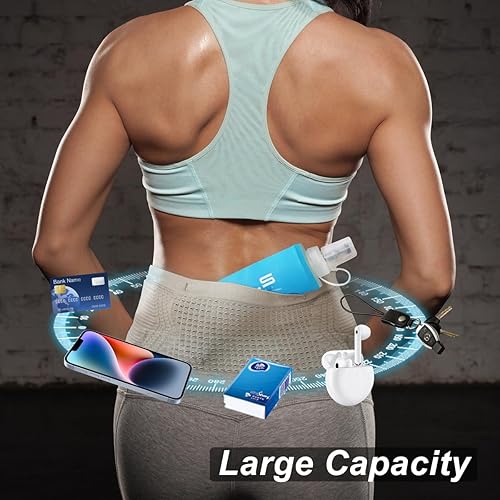 Miniatura 5 de Cinturón ruuning delgado para mujeres y hombres, bolsa de cintura de viaje ligera para correr, senderismo, ciclismo, Negro -