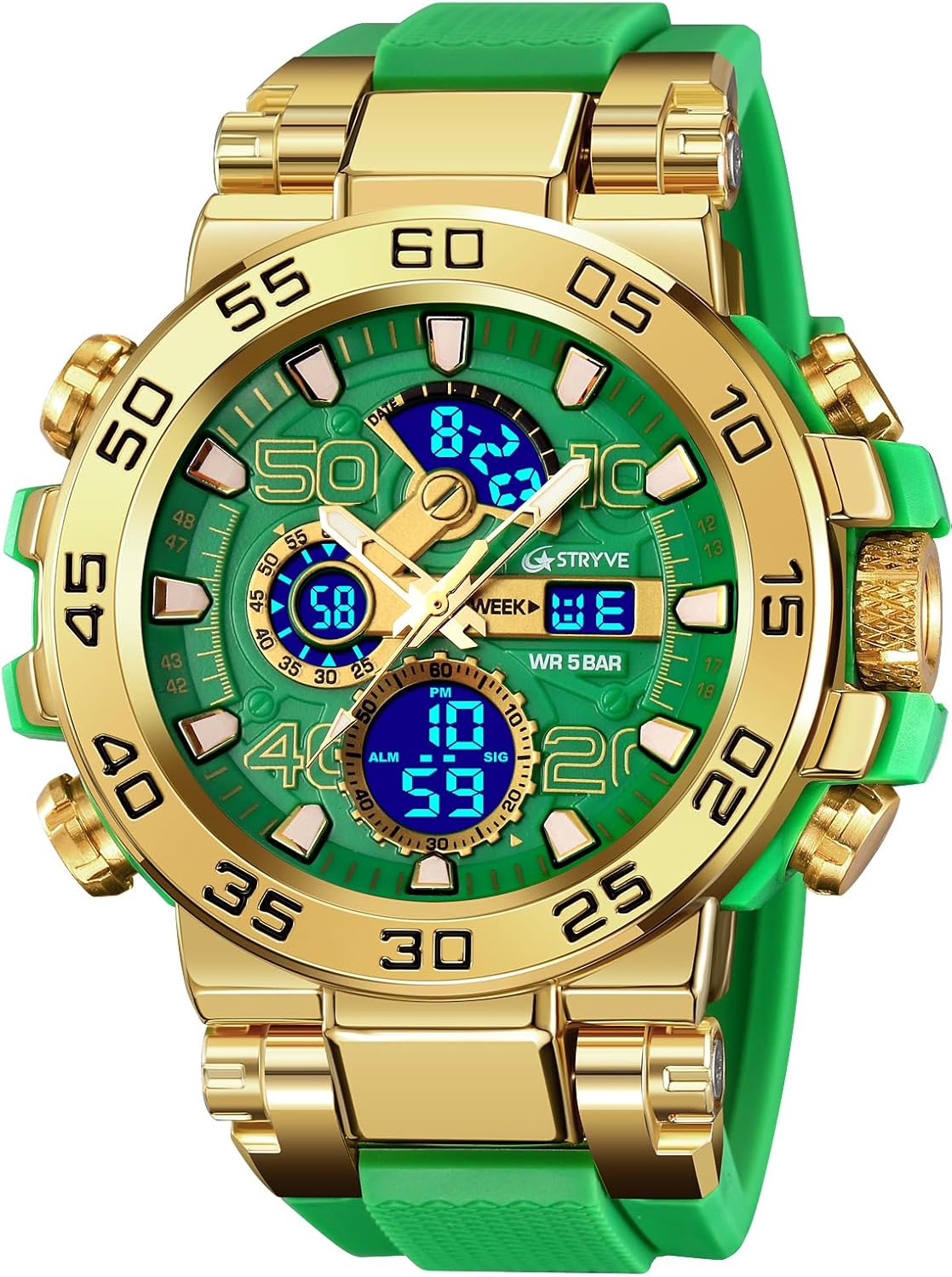FANMIS Tactical Watch for Men 50M Waterproof Analog Digital Watches with Dual Time, LED Backlight, Alarm, Stopwatch Military Style Shock-Resistant Silicone Band Outdoor Watch