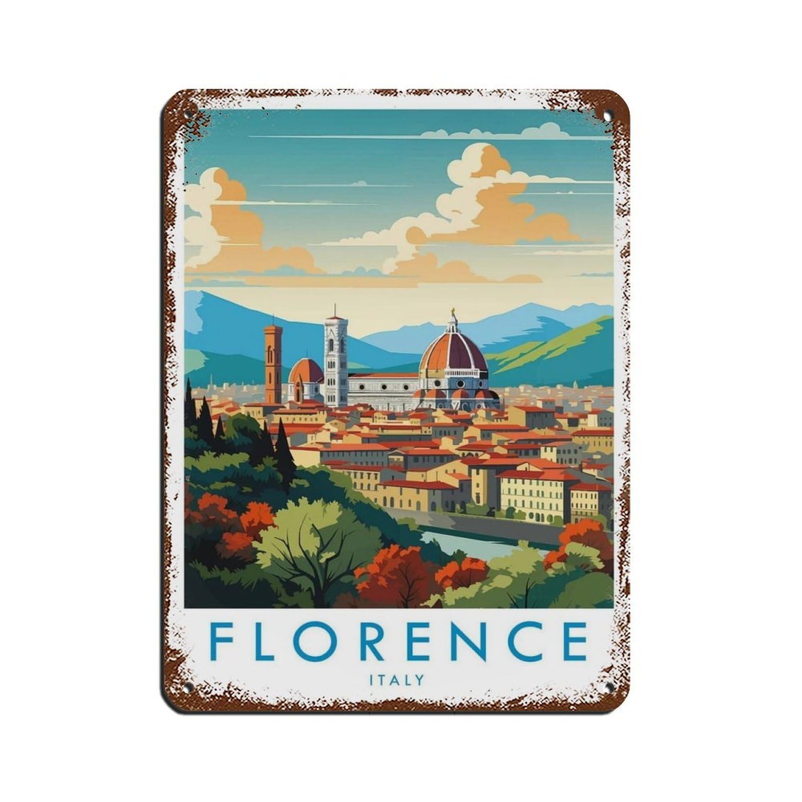 Florence Travel Poster, Italy Tin Sign Vintage Metal Pub Club Cafe Bar Home Wall Art Decoration Poster Retro 12x16inch(30x40cm)