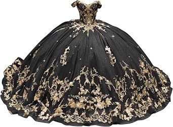 Mouccy Luxury Gold Lace Quinceanera Dresses Beaded Tulle Sweet 16 Dress with Train Sequin Vestidos De 15 anos Quinceanera
