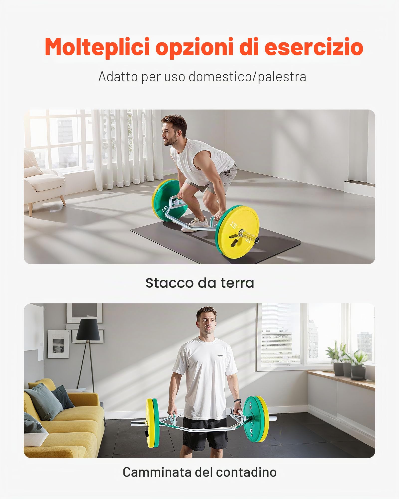 VEVOR Barra Manubrio Esagonale con Impugnatura Antiscivolo per Allenamento 50 mm Capacità Carico 360 kg, Attrezzatura per Sollevamento Pesi Allenamento della Forza, da Palestra per Squat, Argento