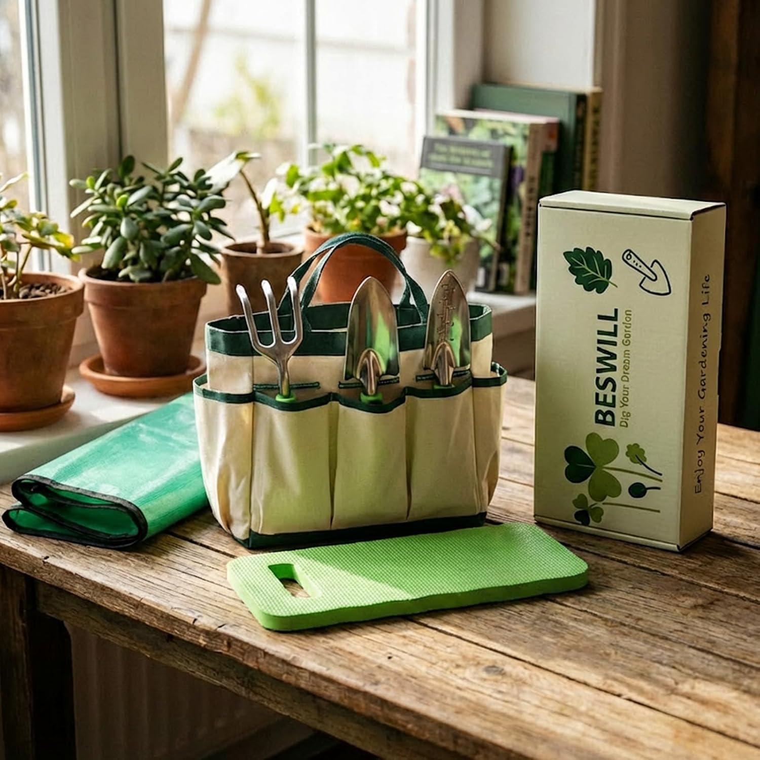 8-Piece Heavy-Duty Gardening Tools Set with Tote Bag - Rust-Proof Aluminum Gardening Hand Tools with Ergonomic Non-Slip Rubber Grips - Gardening Supplies Set Ideal Gift for Men & Women