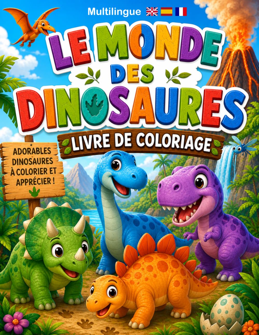Le Monde des Dinosaures: Adorables Dinosaures à Colorier et Apprécier ! (Livres de coloriage multilingues pour enfants de 4 ans et plus (Français))