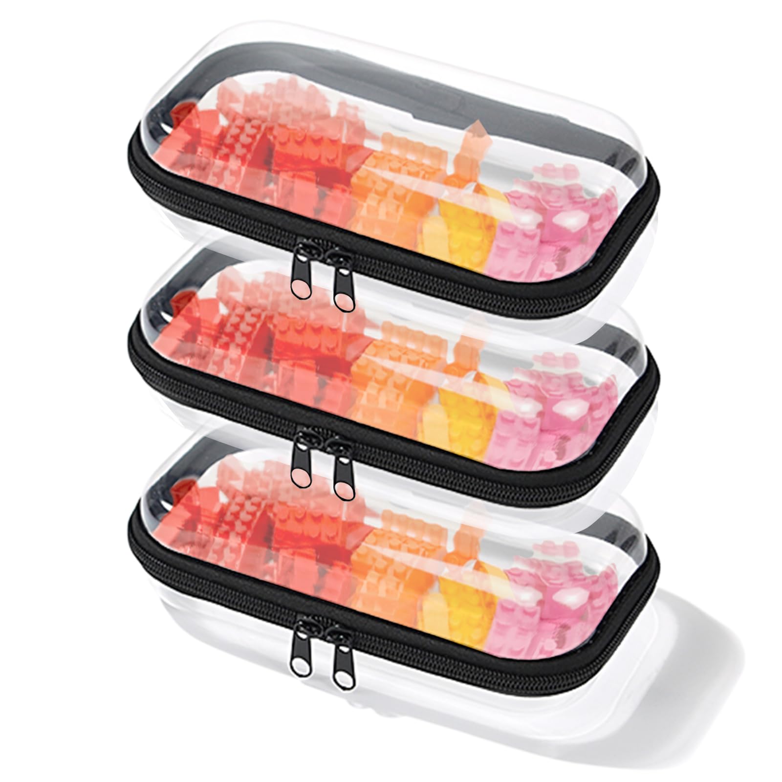 Borsa trasparente con doppia cerniera, in PVC trasparente, borsa da toilette impermeabile, per viaggi, cosmetici, borsa rigida portatile, per donne e uomini, Nero , 3 Stk, Klein, Beauty case