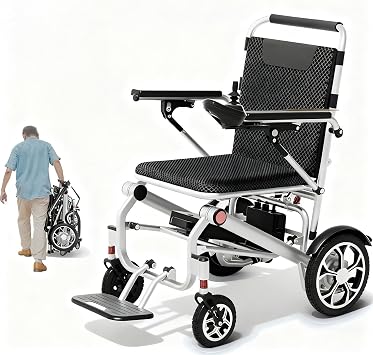 Electric Folding Wheelchair, Lightweight Foldable Power Wheelchairs, All Terrain Motorized Wheelchair with 400W Brushless Powerful Motors, Power wheelchairs Capacity 150 kg,12a/Range 12mi