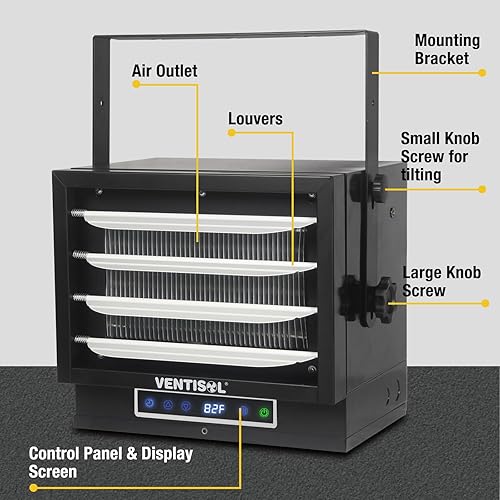 Miniatura 8 de VENTISOL Calentador eléctrico de garaje de 7500 W, 240 V, calentador digital para garaje, con temporizador, control remoto, instalación cableada,