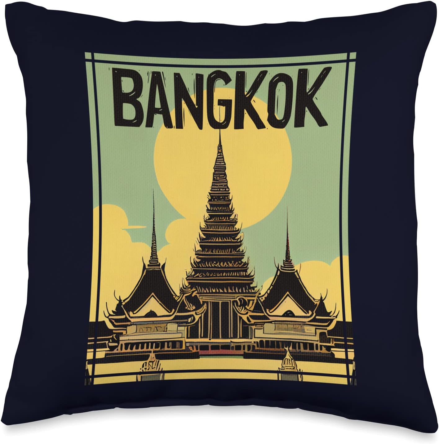 Khmer and Thai Travel Vintage Bangkok TemplesTraditional Thailand Throw Pillow