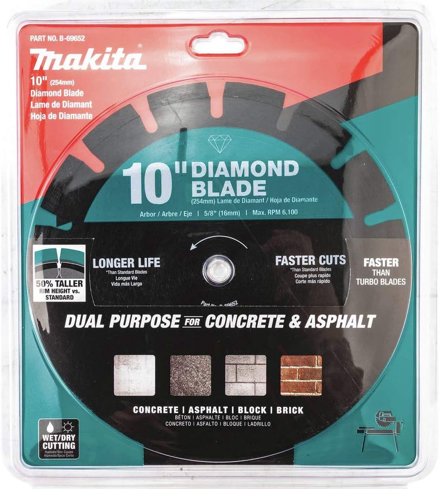 Makita B-69652 10" Diamond Blade, Segmented, Dual Purpose