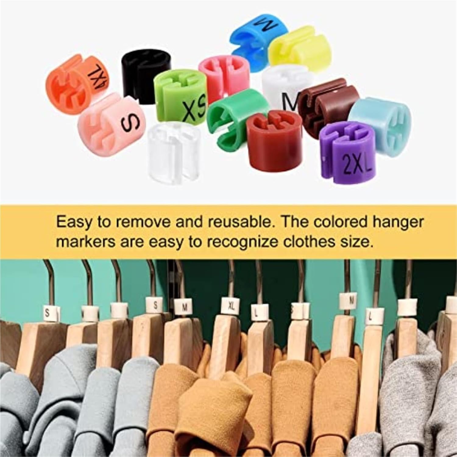 Hanger Markers 360pcs Clothes Hanger Marker S/M/L/XL/2XL/3XL Size Fit Rod for Garment Color Coding Black for Clothing Racks