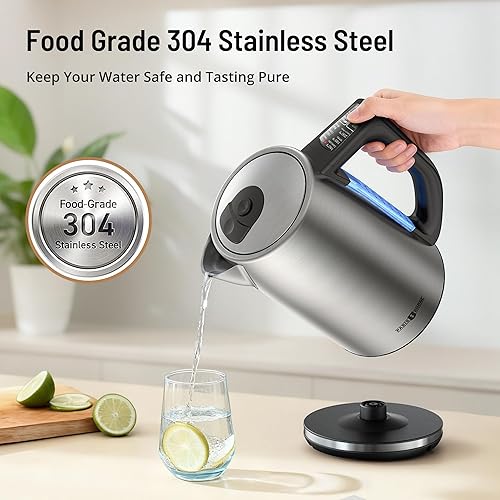 Miniatura 4 de Control de temperatura de hervidor eléctrico, hervidor eléctrico de 1.7 L con 6 ajustes de temperatura, calentador de caldera de agua caliente