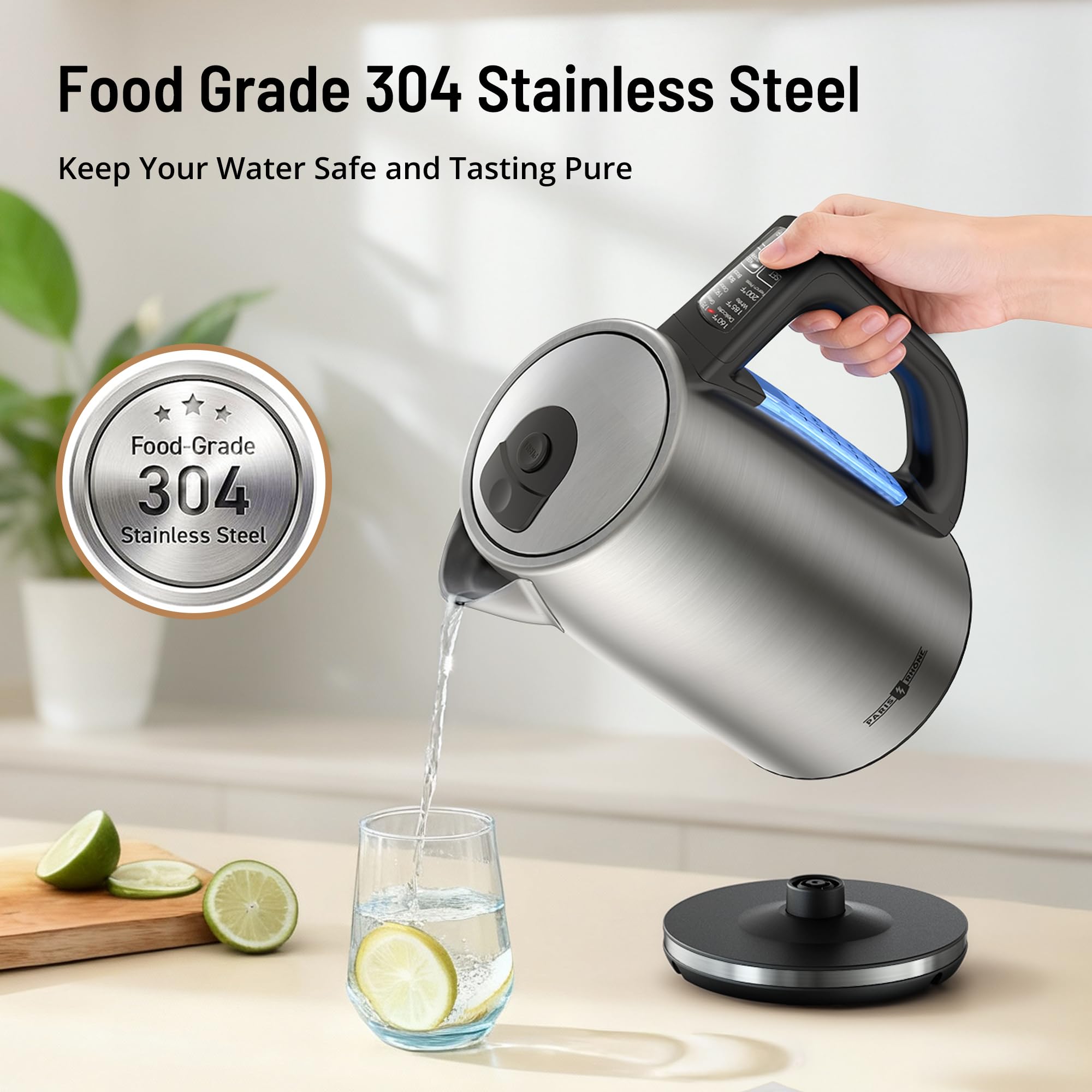 Electric Tea Kettle, 6 Precise Temperature Presets 1.7L Stainless Steel Electric Kettle Temperature Control,1500W Fast Boiling Hot Water for Oolong & Green Tea with Strix Control