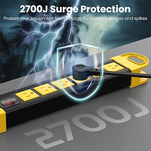 Miniatura 5 de Regleta de alimentación GFCI impermeable IPX6 de 6 salidas con protector de sobretensiones de 2700J, 12A125V1500W, cable de extensión resistente al
