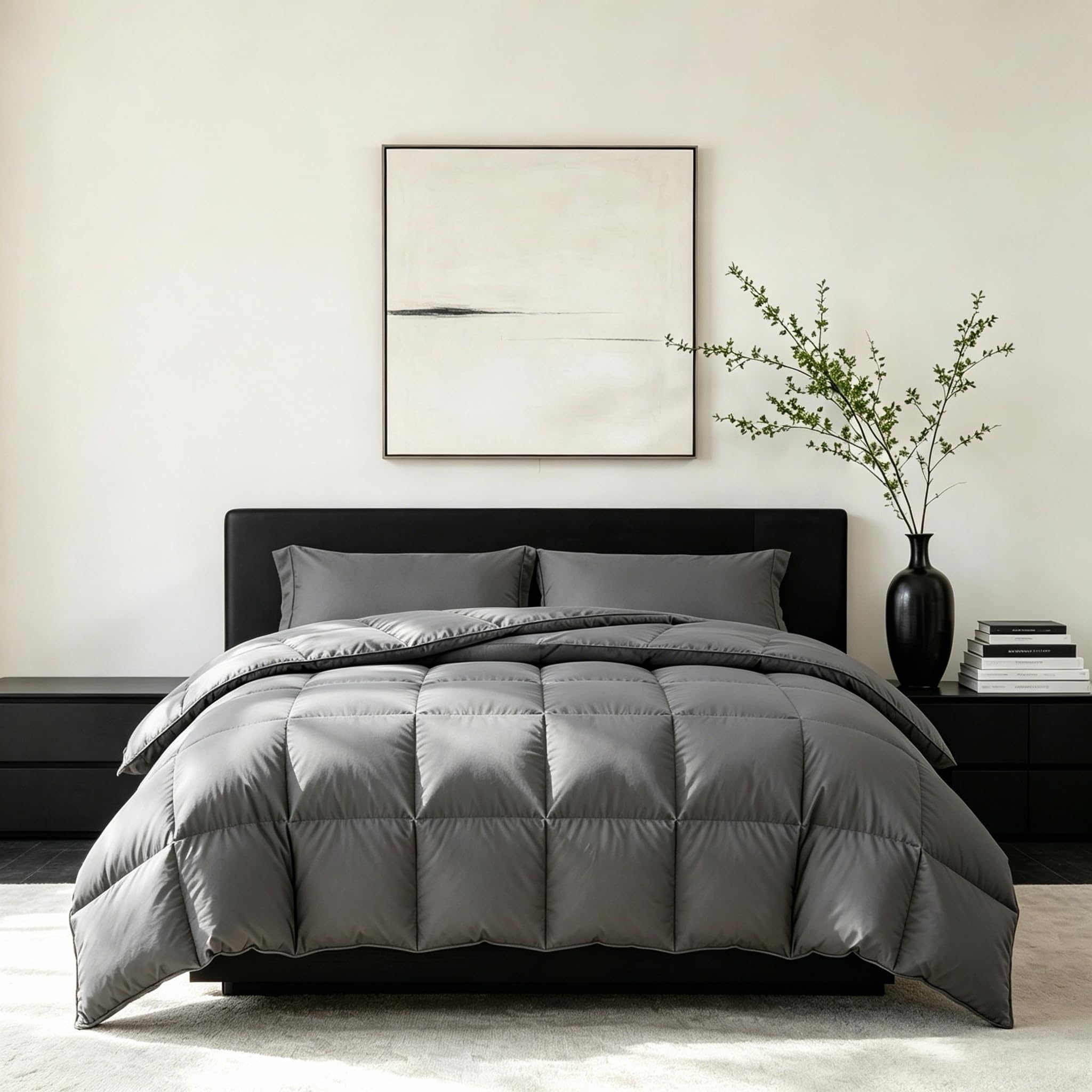 Lightweight Feather Down Fiber Comforters King Size,Summer Duvet Insert for Hot Sleepers,Hypoallergenic Soft Breathable Cooling Comforter, Hotel Luxury Mellow Sleep Comforter for All Seasons Grey