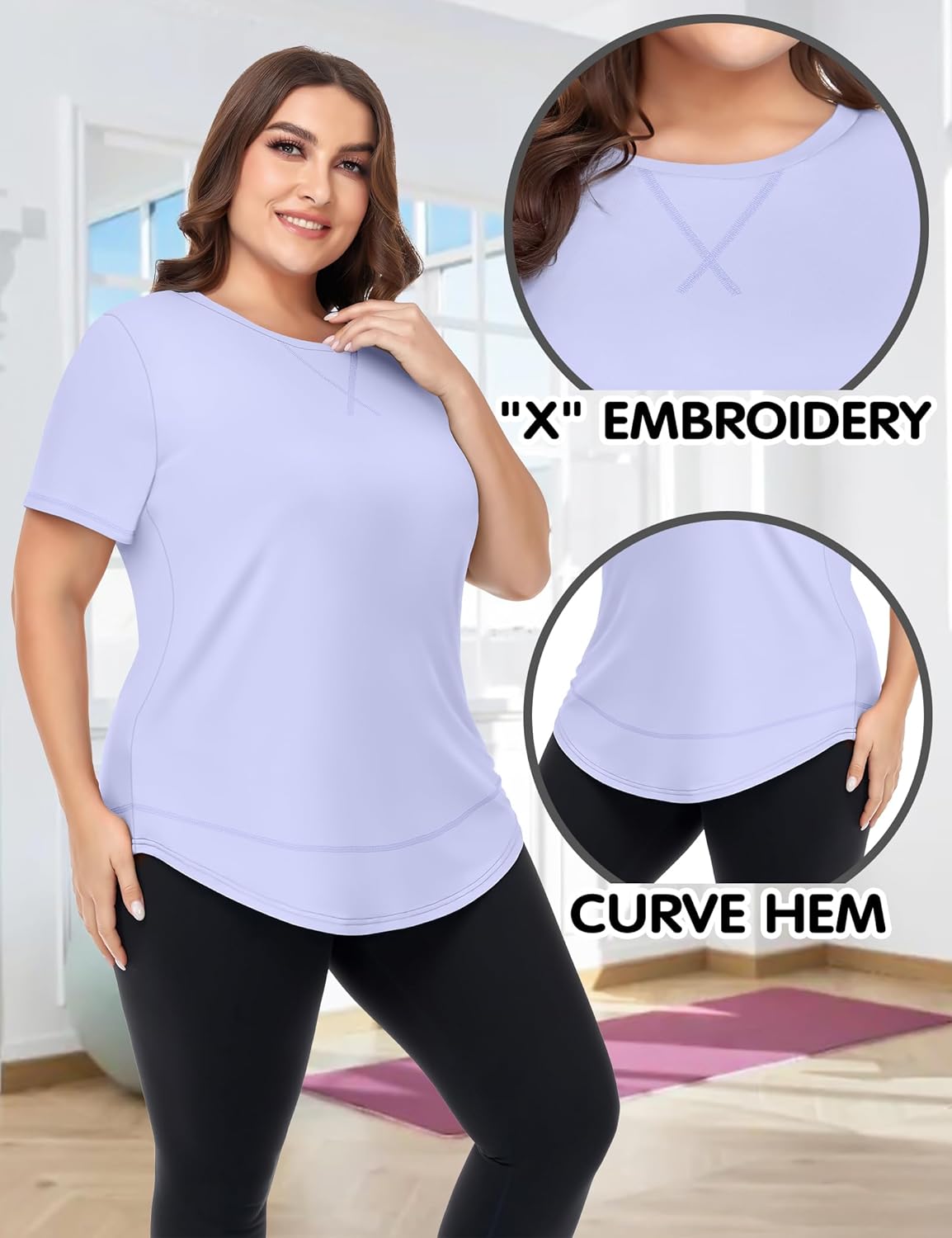 COOTRY Plus Size Workout Tops for Women Short Sleeve Loose fit Shirts Athletic Gym Yoga Clothing - Image 3