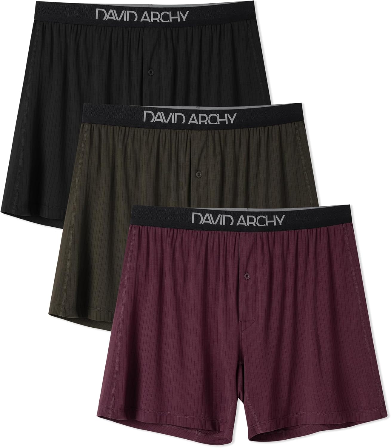 DAVID ARCHY Men's Underwear Bamboo Rayon Boxers Breathable Textured Knit Boxer Shorts Cooling Pajama Shorts 3 or 5 Pack
