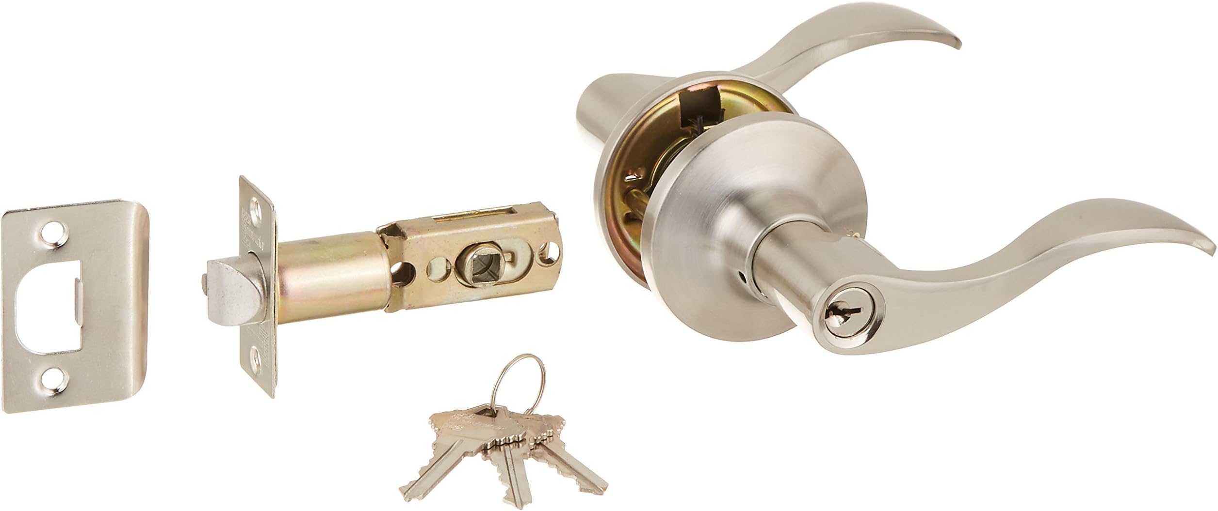 "Constructor" Prelude Entry Lever Door Lock Satin Nickel Finish Lock Knob Handle Set SKU: CON107
