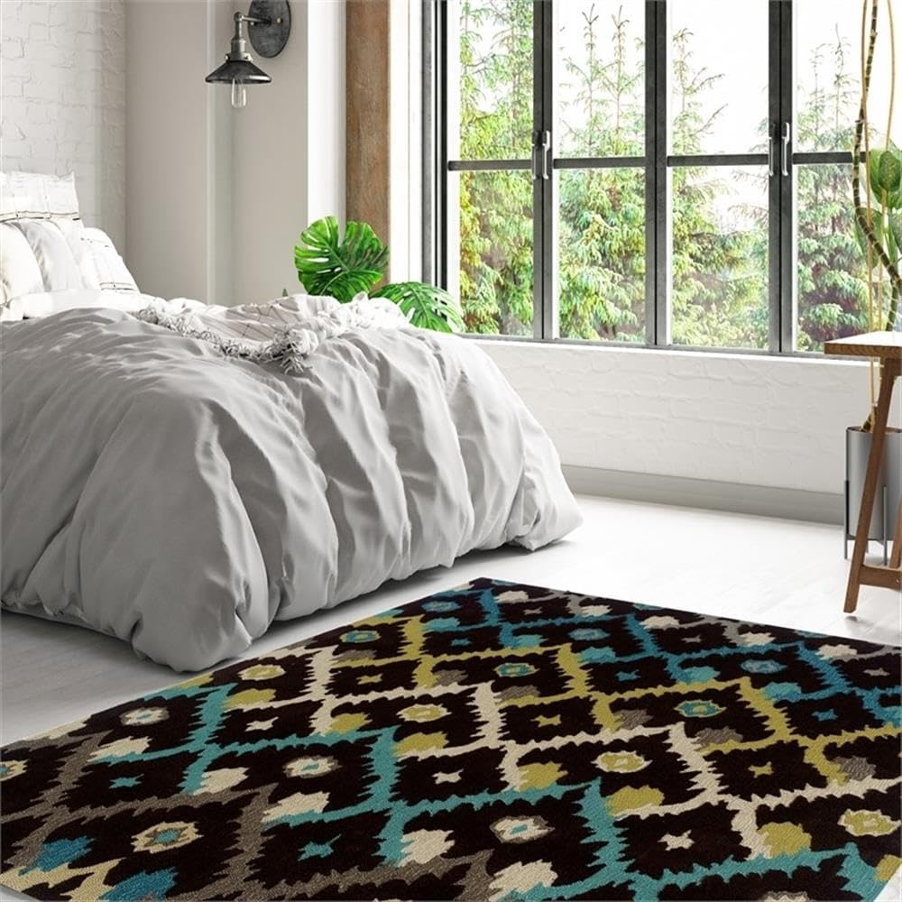 BOWERY HILL 96'' x 120'' Transitional Fabric Hand Tufted Rug in Black/Teal