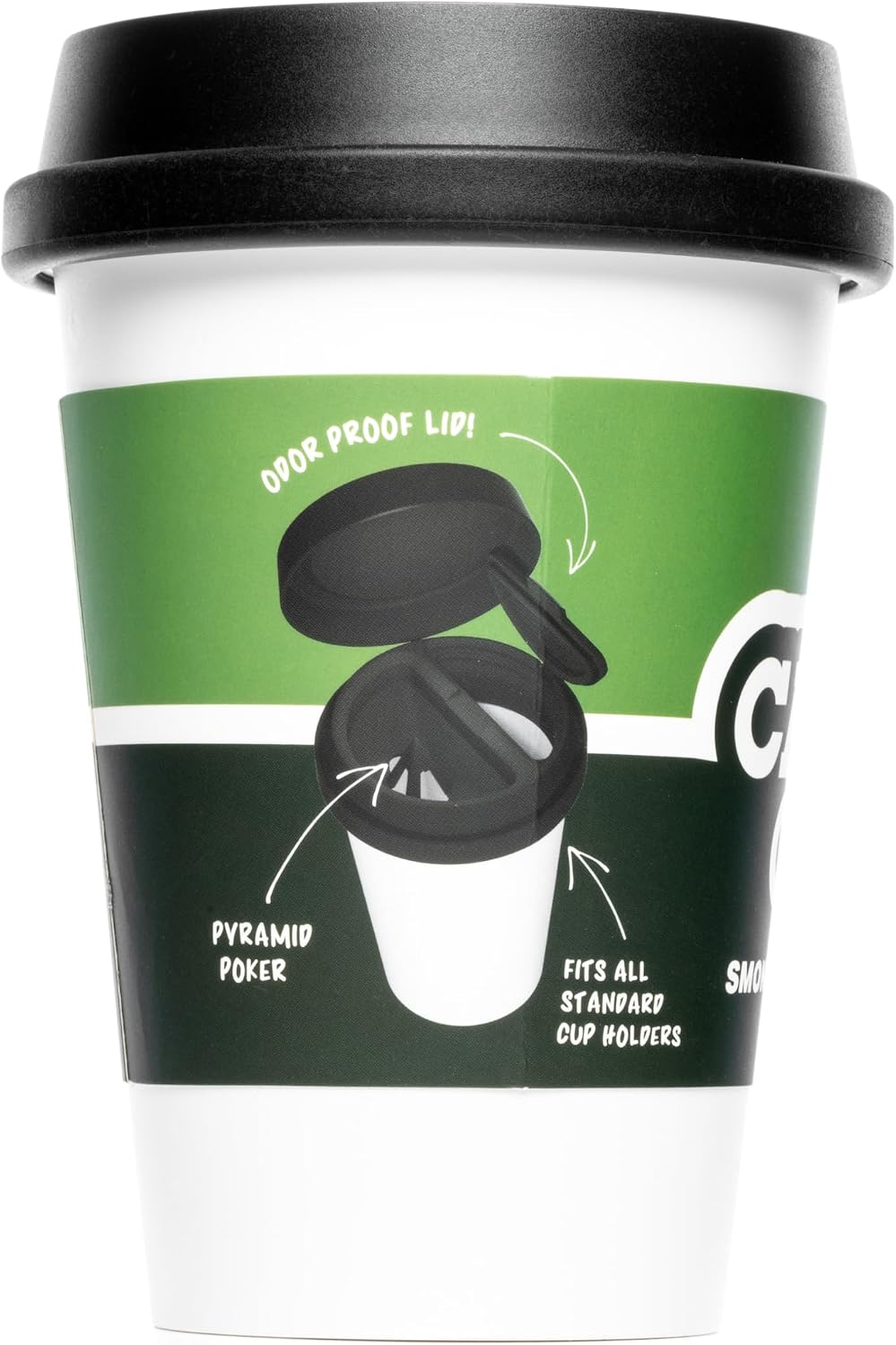 HEMPER Cache Cup: Odor-Proof Car Ashtray with Heat-Resistant Silicone Lid | Discreet for On-the-Go Smokers | Fits All Standard Cup Holders (White)