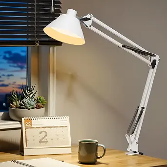 LED Desk Lamp for Home Office - Swing Arm Clamp Lamp with Adjustable Gooseneck, 5 Color Modes & 10 Brightness Levels