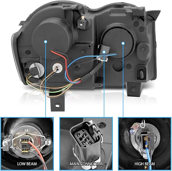 Black Projector Replacement Headlights Xtreme LED Halo Bar Set For 2008-2010 Jeep Grand Cherokee - Passenger and Driver Side