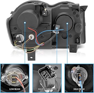 Black Projector Replacement Headlights Xtreme LED Halo Bar Set For 2008-2010 Jeep Grand Cherokee - Passenger and Driver Side