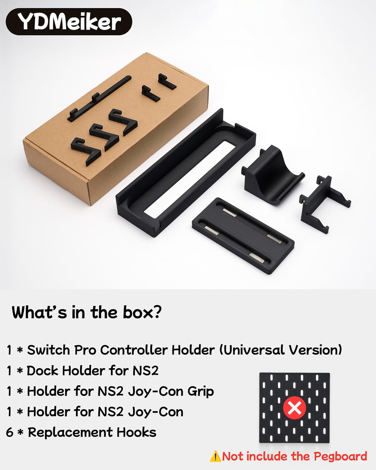 Pegboard Storage Set compatible with Switch 2, Switch Pro/PRO 2 controller stand and Console Dock stand, Joycon Holder for SKADIS | 4PCS | Black