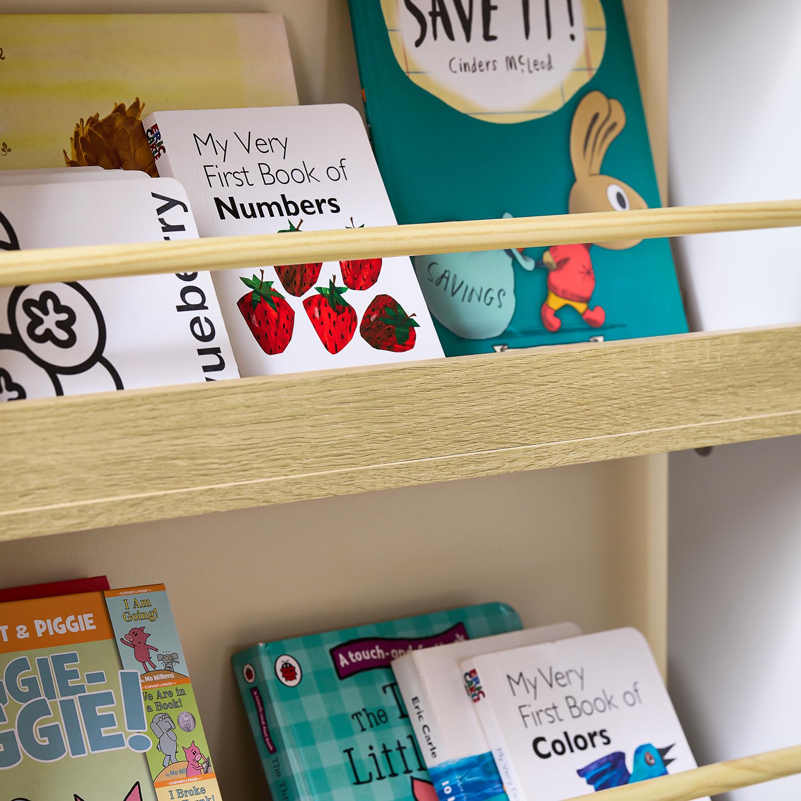 SoBuy Regał na książki dla dzieci, regał do przechowywania zabawek z 4 półkami na książki i dekoracje, regał Montessori, meble do pokoju dziecięcego, biały i naturalny, 60 x 130,5 x 15 cm KMB121-WN