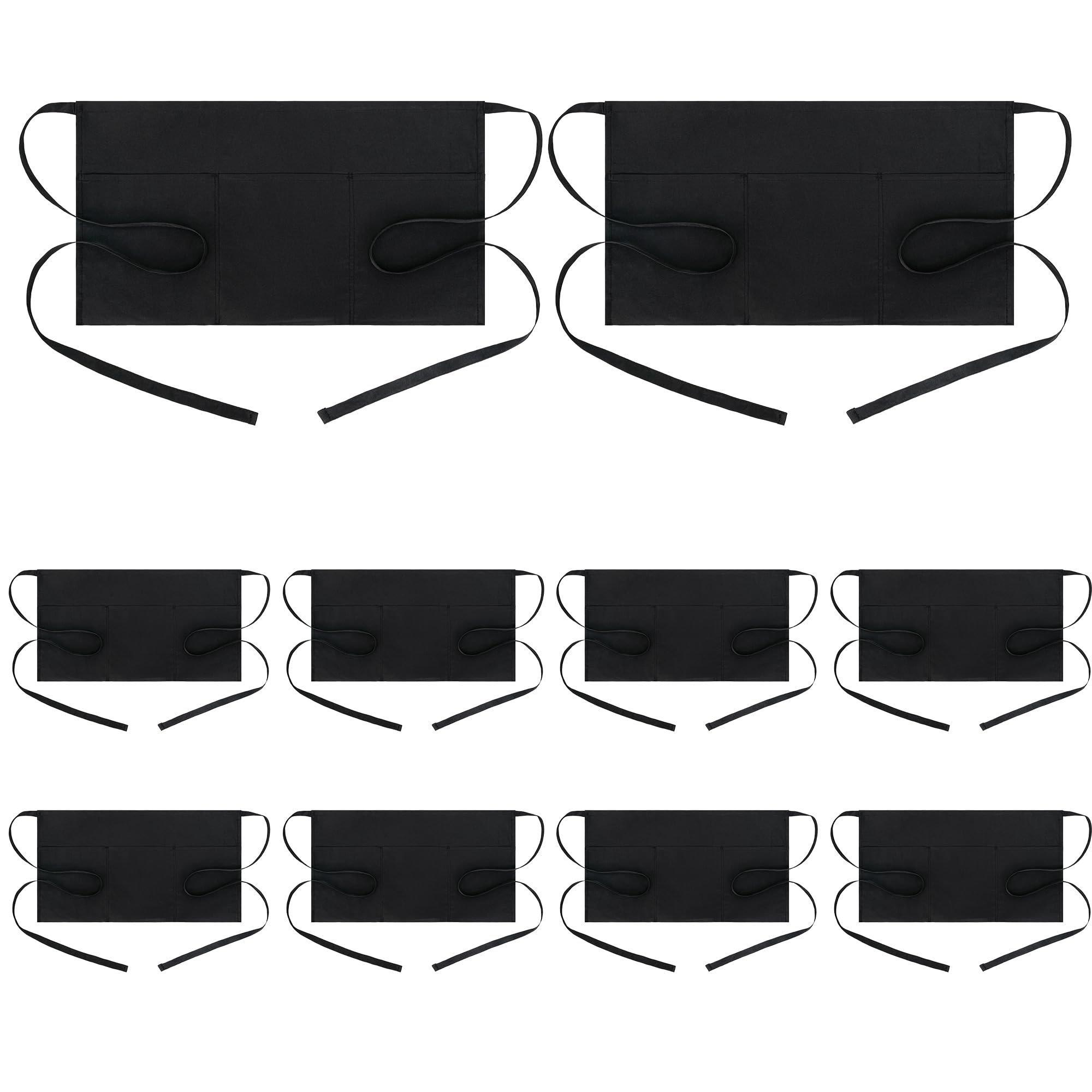 BOHARERS Waist Apron with 3 Pockets 8 Pack - Black Waitress Server Short Apron