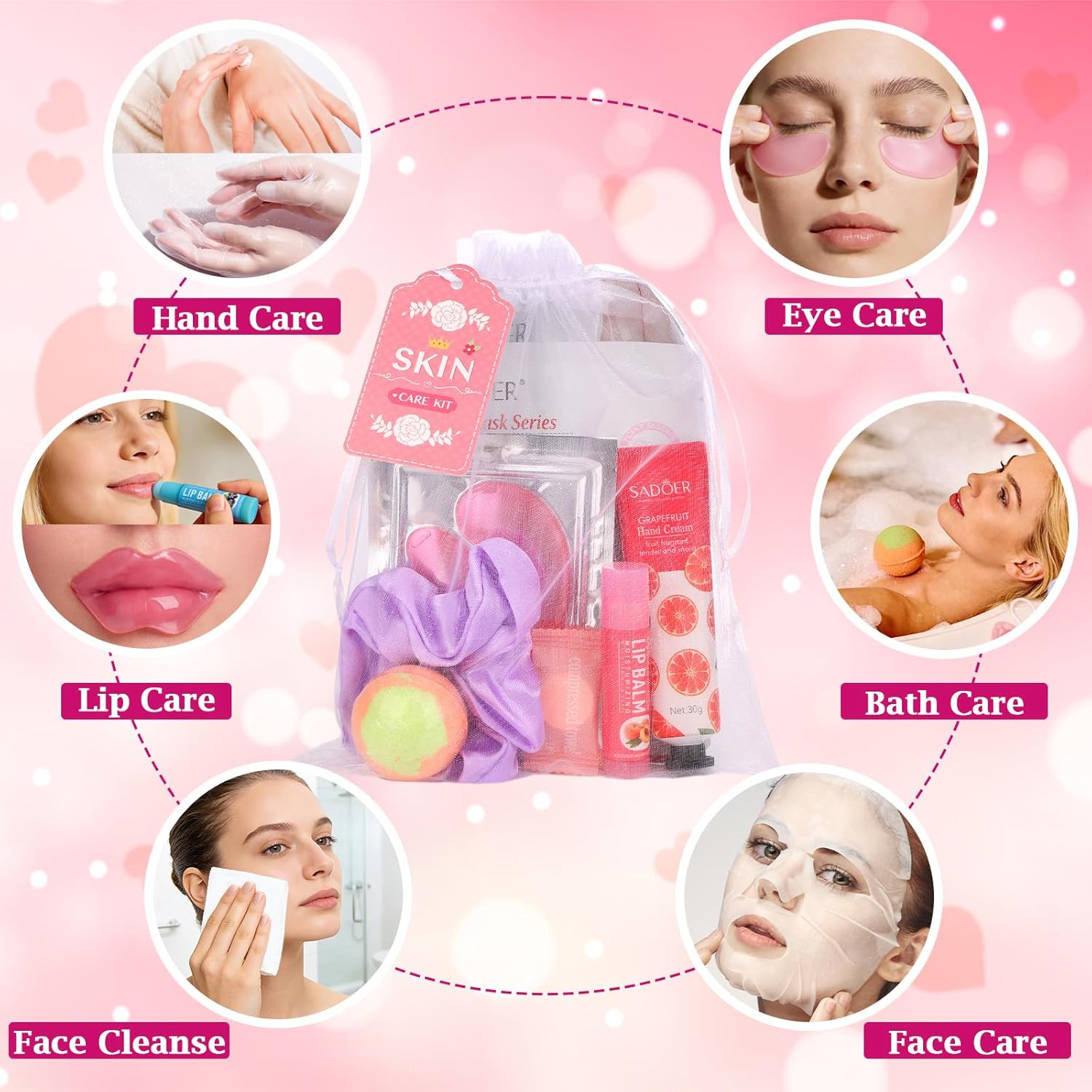 Spa Party Supplies for Girls- 66PCS Women Spa Party Favors with Face Hand Mask, Hand Cream, Lip Balm, Bath Bomb, Lip Mask, Under Eye Patches, Compressed Towels- Spa Birthday Sleepover Party Supplies
